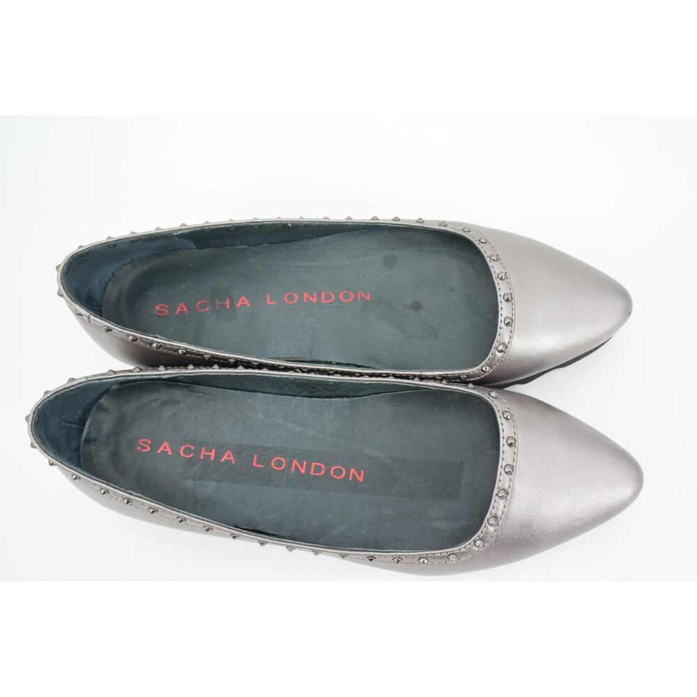 Sacha London Yaiza Pewter Leather Studded Pointed Toe Platform Shoes Size 7 - Picture 2 of 11